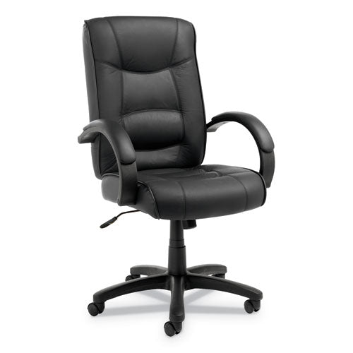 Alera Strada Series High-back Swivel-tilt Top-grain Leather Chair, Supports Up To 275 Lbs, Black Seat-black Back, Black Base