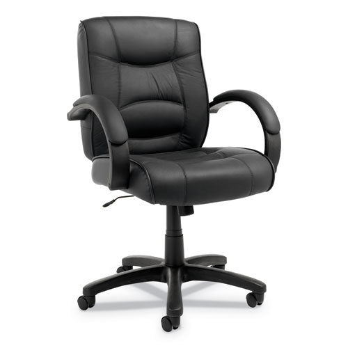 Alera Strada Leather Mid-back Swivel-tilt Chair, Supports Up To 275 Lbs, Black Seat-black Back, Black Base