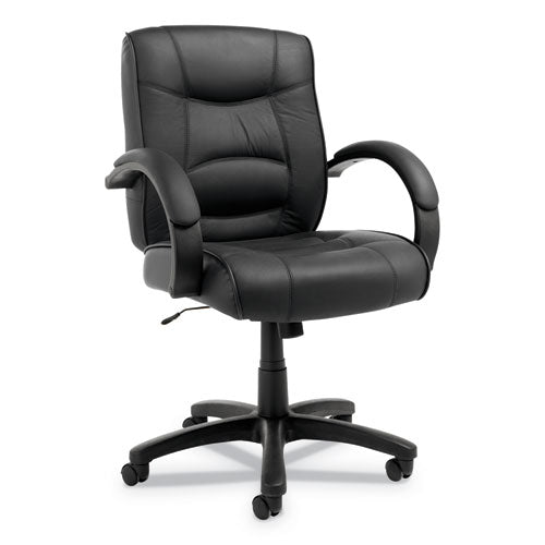Alera Strada Leather Mid-back Swivel-tilt Chair, Supports Up To 275 Lbs, Black Seat-black Back, Black Base
