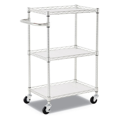 3-shelf Wire Cart With Liners, 34.5w X 18d X 40h, Silver, 600-lb Capacity