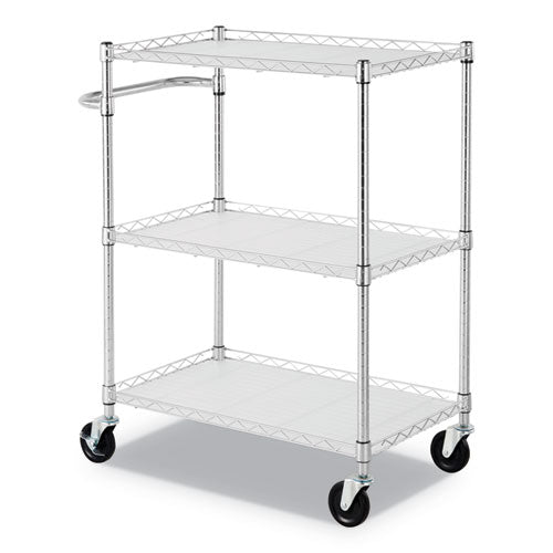 3-shelf Wire Cart With Liners, 34.5w X 18d X 40h, Silver, 600-lb Capacity