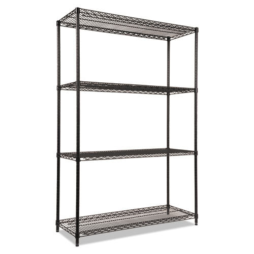 Nsf Certified Industrial 4-shelf Wire Shelving Kit, 48w X 18d X 72h, Black