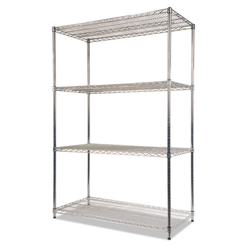 Nsf Certified Industrial 4-shelf Wire Shelving Kit, 48w X 24d X 72h, Silver