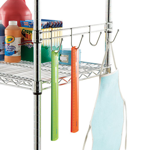 Hook Bars For Wire Shelving, Four Hooks, 18" Deep, Silver, 2 Bars-pack