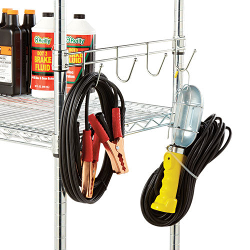 Hook Bars For Wire Shelving, Four Hooks, 18" Deep, Silver, 2 Bars-pack