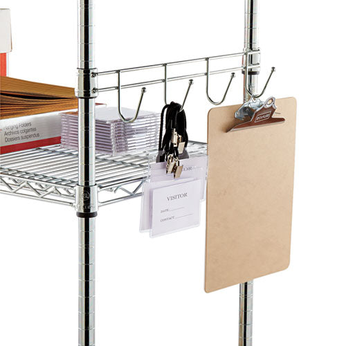 Hook Bars For Wire Shelving, Four Hooks, 18" Deep, Silver, 2 Bars-pack