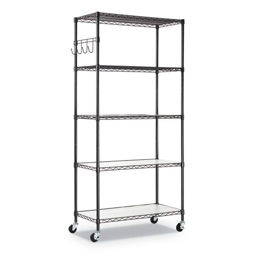 5-shelf Wire Shelving Kit With Casters And Shelf Liners, 36w X 18d X 72h, Black Anthracite