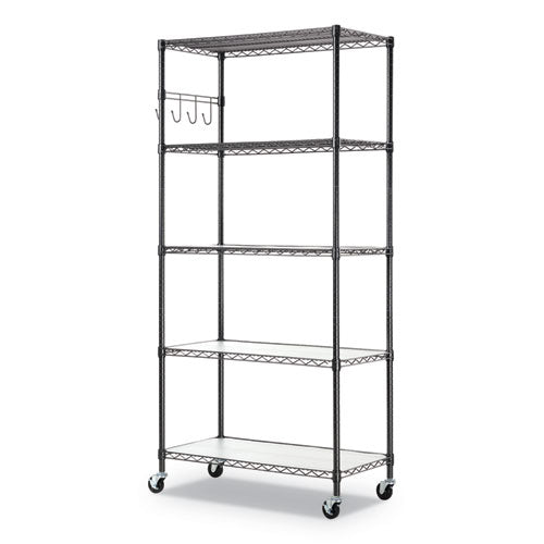 5-shelf Wire Shelving Kit With Casters And Shelf Liners, 36w X 18d X 72h, Black Anthracite