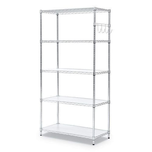 5-shelf Wire Shelving Kit With Casters And Shelf Liners, 36w X 18d X 72h, Silver