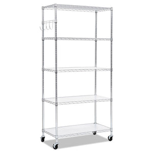 5-shelf Wire Shelving Kit With Casters And Shelf Liners, 36w X 18d X 72h, Silver