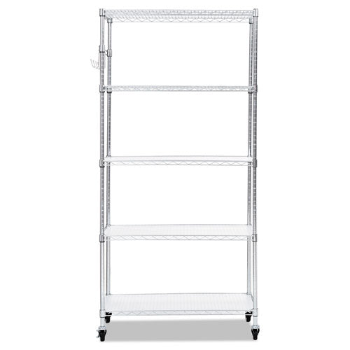 5-shelf Wire Shelving Kit With Casters And Shelf Liners, 36w X 18d X 72h, Silver