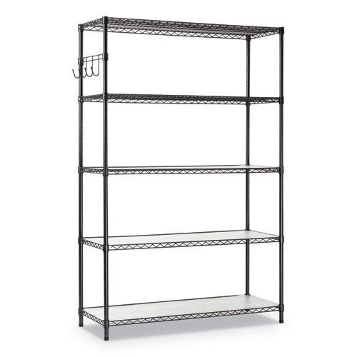 5-shelf Wire Shelving Kit With Casters And Shelf Liners, 48w X 18d X 72h, Black Anthracite