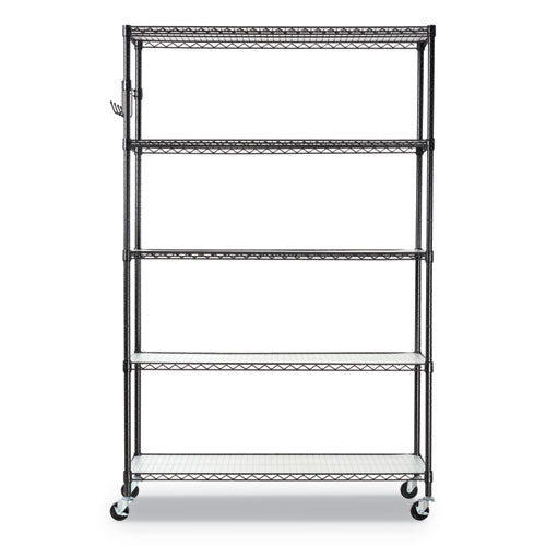 5-shelf Wire Shelving Kit With Casters And Shelf Liners, 48w X 18d X 72h, Black Anthracite