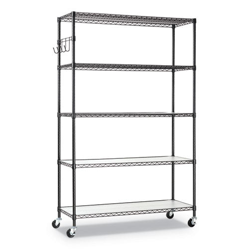 5-shelf Wire Shelving Kit With Casters And Shelf Liners, 48w X 18d X 72h, Black Anthracite