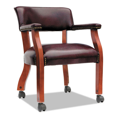 Alera Traditional Series Guest Arm Chair With Casters, 23.22'' X 24.4'' X 29.52'', Oxblood Burgundy Seat-back, Mahogany Base