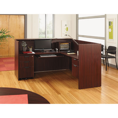 Alera Valencia Series Reception Desk With Counter, 71w X 35.5d X 42.5h, Mahogany