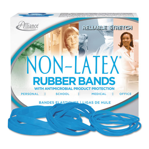 Antimicrobial Non-latex Rubber Bands, Size 117b, 0.06" Gauge, Cyan Blue, 4 Oz Box, 62-box