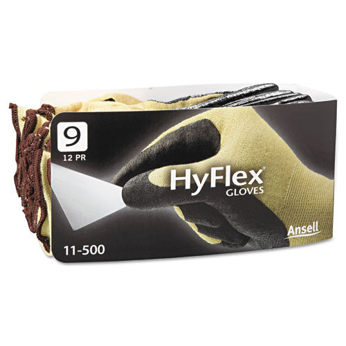 Hyflex Ultra Lightweight Assembly Gloves, Black-yellow, Size 9, 12 Pairs