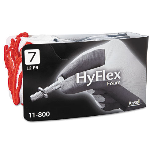 Hyflex Foam Gloves, White-gray, Size 7, 12 Pairs
