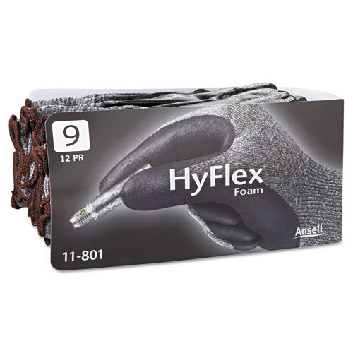 Hyflex Foam Gloves, Dark Gray-black, Size 9, 12 Pairs