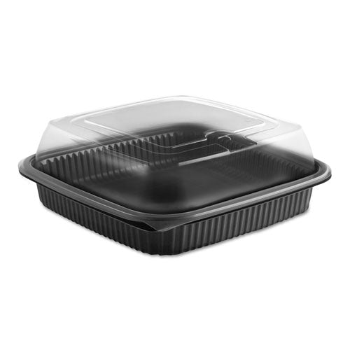 Culinary Squares 2-piece Microwavable Container, 36 Oz, Clear-black, 8.46 X 8.46 X 2.25,150-carton