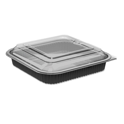 Culinary Squares 2-piece Microwavable Container, 36 Oz, Clear-black, 8.46 X 8.46 X 2.25,150-carton