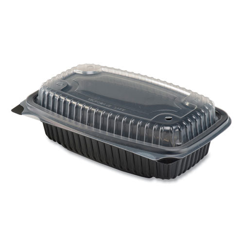 Culinary Lites Microwavable Container, 34 Oz, 9.55 X 6.65 X 3.04, Clear-black, 100-carton