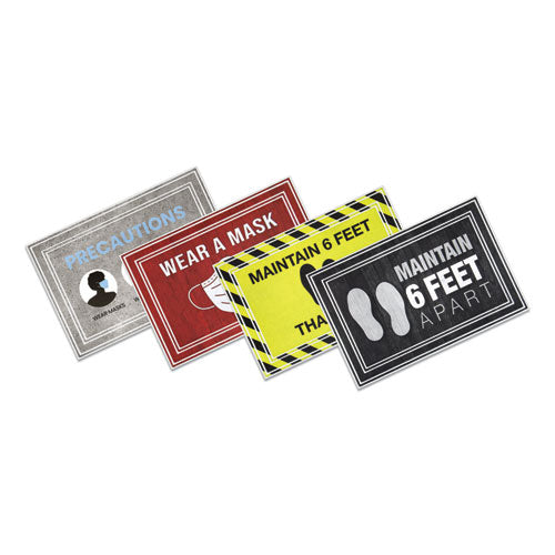 Message Floor Mats, 24 X 36, Charcoal-yellow, "maintain 6 Feet Thank You"