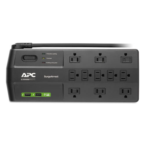 Performance Surgearrest Power Surge Protector, 11 Ac Outlets, 2 Usb Ports, 8 Ft Cord, 2880 J, Black