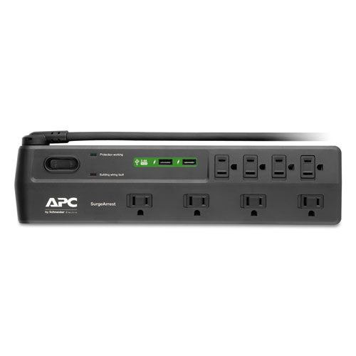 Home Office Surgearrest Power Surge Protector, 8 Ac Outlets, 2 Usb Ports, 6 Ft Cord, 2630 J, Black