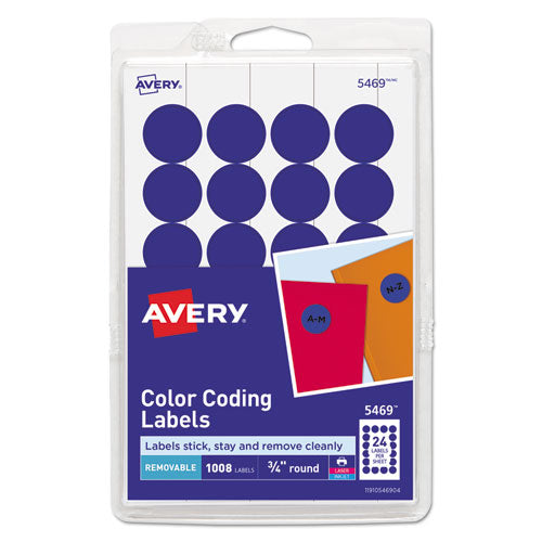 Printable Self-adhesive Removable Color-coding Labels, 0.75" Dia., Dark Blue, 24-sheet, 42 Sheets-pack, (5469)
