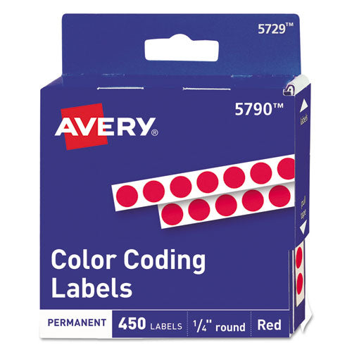 Handwrite-only Self-adhesive Removable Round Color-coding Labels In Dispensers, 0.25" Dia., Red, 450-roll, (5790)