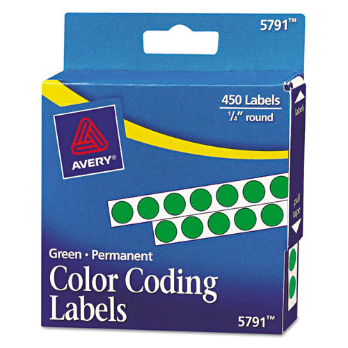 Handwrite-only Self-adhesive Removable Round Color-coding Labels In Dispensers, 0.25" Dia., Green, 450-roll, (5791)