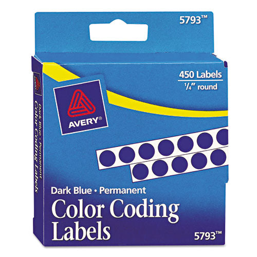 Handwrite-only Self-adhesive Removable Round Color-coding Labels In Dispensers, 0.25" Dia., Dark Blue, 450-roll, (5793)