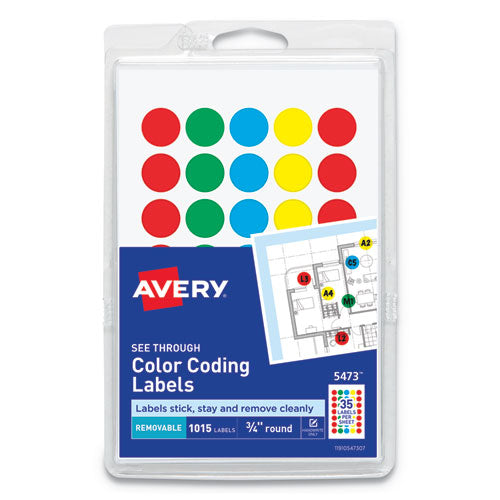Handwrite-only Self-adhesive "see Through" Removable Round Color Dots, 0.25" Dia., Assorted, 216-sheet, 4 Sheets-pack, (5796)