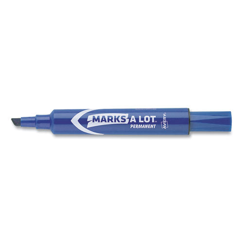 Marks A Lot Regular Desk-style Permanent Marker, Broad Chisel Tip, Blue, Dozen, (7886)