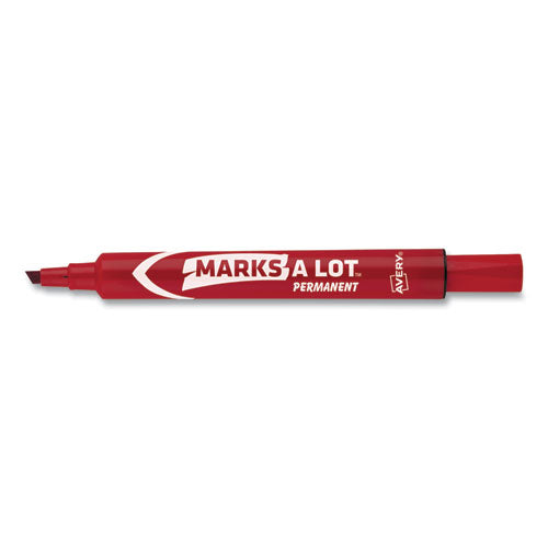 Marks A Lot Regular Desk-style Permanent Marker, Broad Chisel Tip, Red, Dozen, (7887)