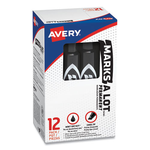 Marks A Lot Regular Desk-style Permanent Marker, Broad Chisel Tip, Black, Dozen, (7888)