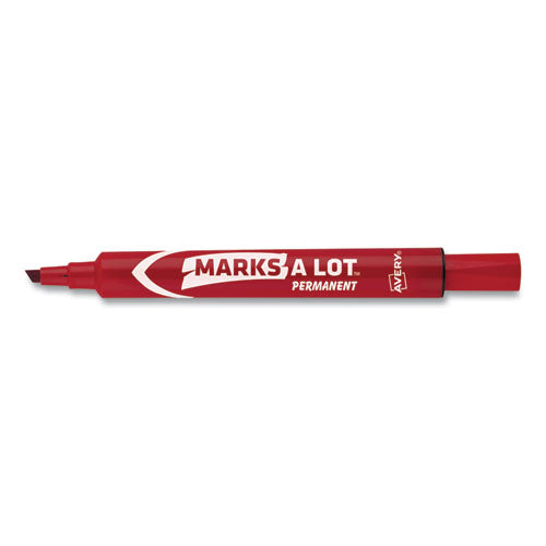 Marks A Lot Large Desk-style Permanent Marker, Broad Chisel Tip, Red, Dozen, (8887)