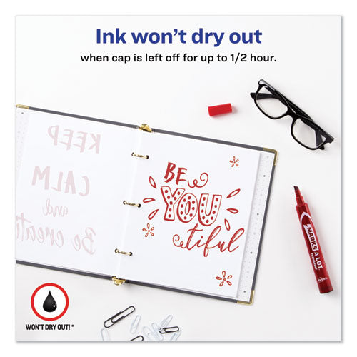 Marks A Lot Large Desk-style Permanent Marker, Broad Chisel Tip, Red, Dozen, (8887)