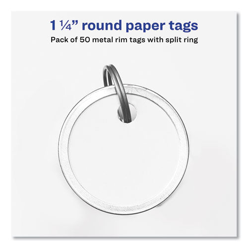 Key Tags With Split Ring, 1 1-4 Dia, White, 50-pack