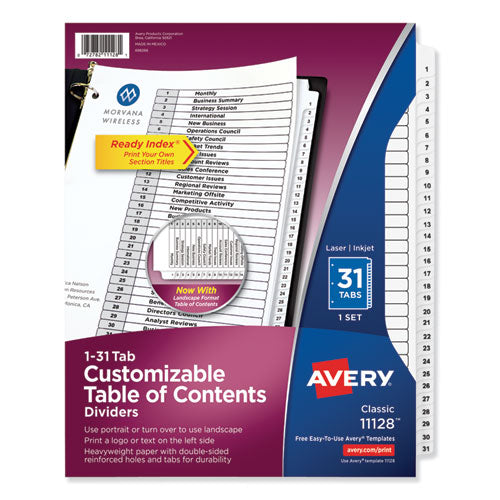 Customizable Toc Ready Index Black And White Dividers, 31-tab, Letter