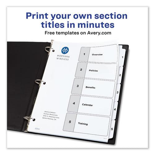 Customizable Toc Ready Index Black And White Dividers, 5-tab, Letter