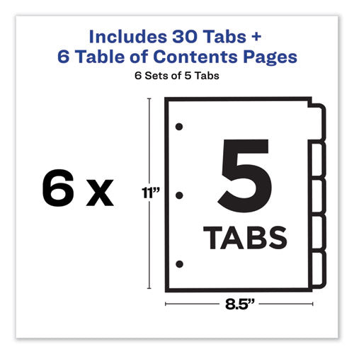 Customizable Toc Ready Index Multicolor Dividers, 5-tab, Letter, 6 Sets