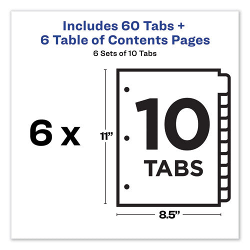 Customizable Toc Ready Index Multicolor Dividers, 10-tab, Letter, 6 Sets