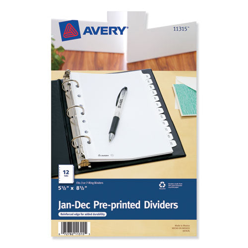 Preprinted Tab Dividers, 12-tab, 8.5 X 5 1-2