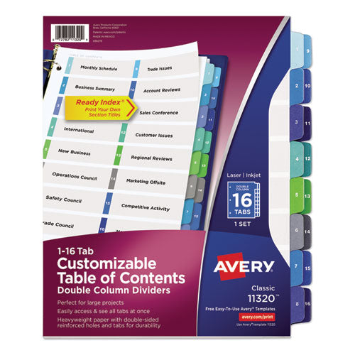 Customizable Toc Ready Index Double Column Multicolor Dividers, 16-tab, Letter
