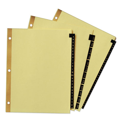 Preprinted Black Leather Tab Dividers W-gold Reinforced Edge, 25-tab, Ltr
