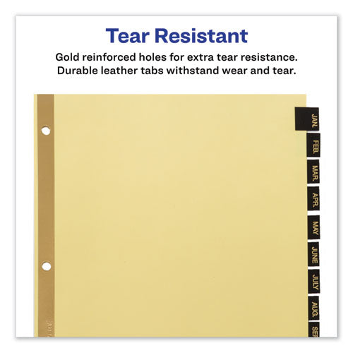 Preprinted Black Leather Tab Dividers W-gold Reinforced Edge, 12-tab, Ltr