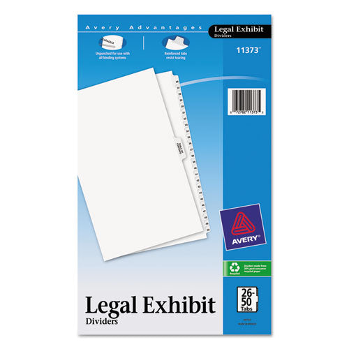 Preprinted Legal Exhibit Side Tab Index Dividers, Avery Style, 26-tab, 26 To 50, 14 X 8.5, White, 1 Set